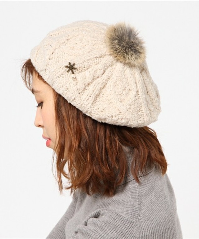 Samansa Mos2　ファー付ブークレケーブルニット帽