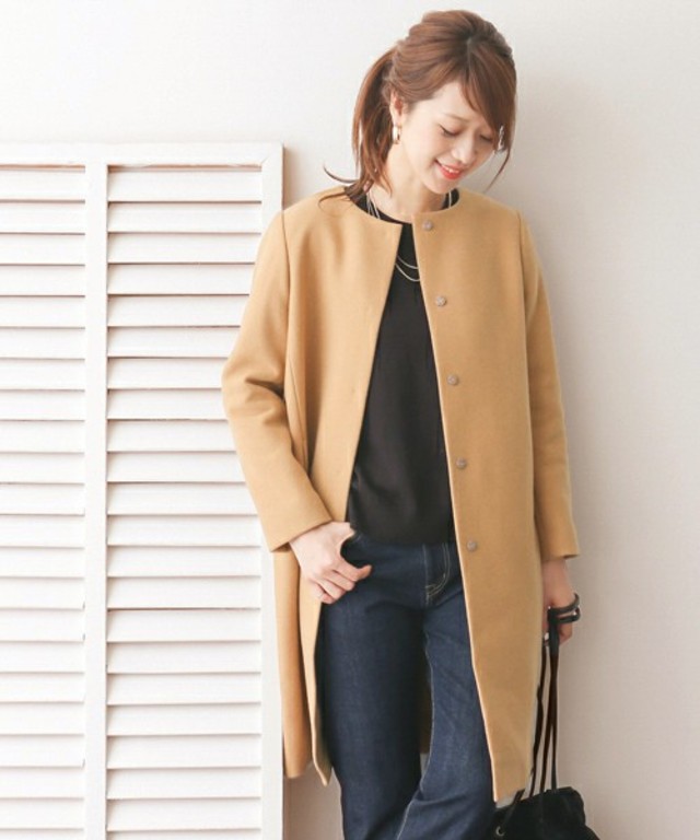 ウールノーカラーコクーンコート