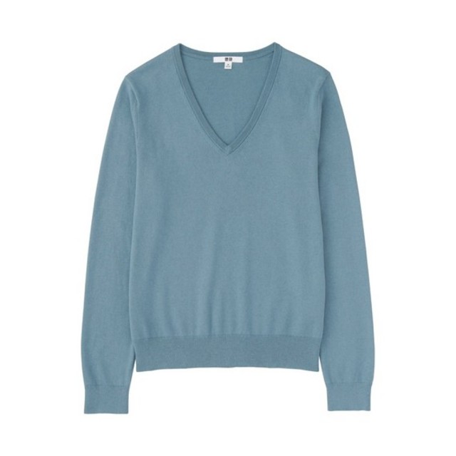 WOMEN コットンカシミヤVネックセーター（長袖）
