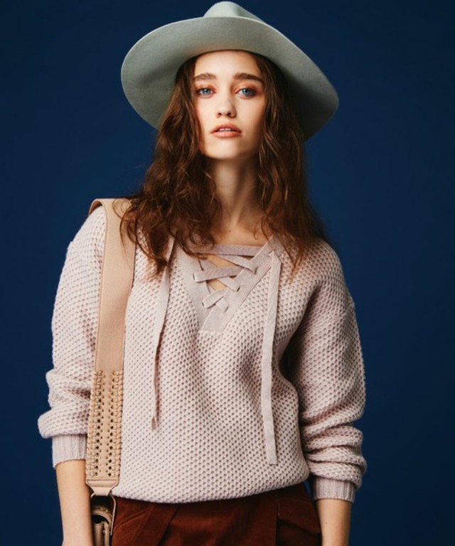 FREE'S MART ラーベン柄レースアップニットプルオーバー