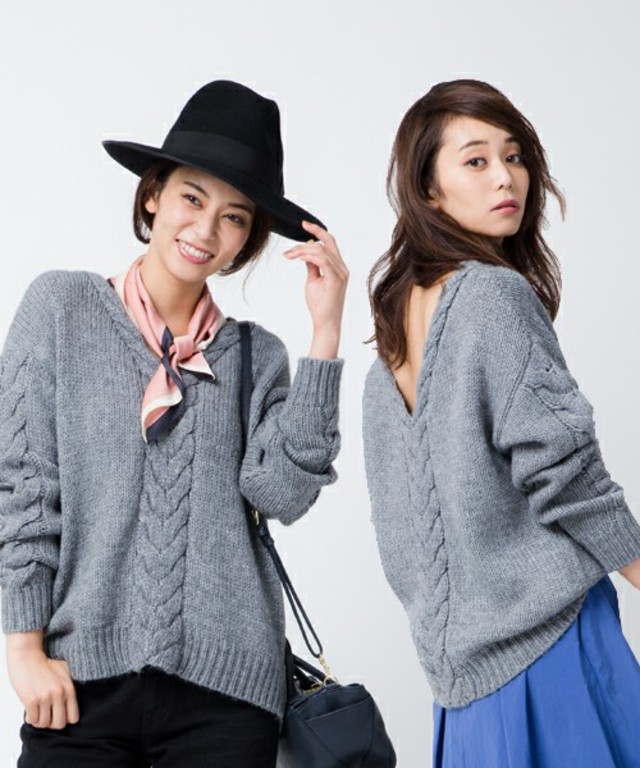 Rouge vif / イタリア糸2WAYケーブルニット