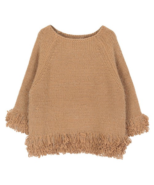 フリンジラグランスリーブニットトップス
