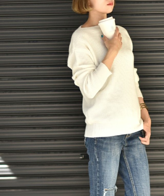 やわらかしっとりワッフルニットトップス