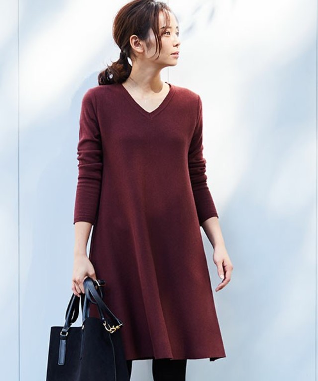 【WEB限定】STUDIOUS AラインVネックニットワンピース【先行予約】