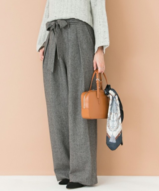 UR ヘリンボーンベルト付タックワイドパンツ