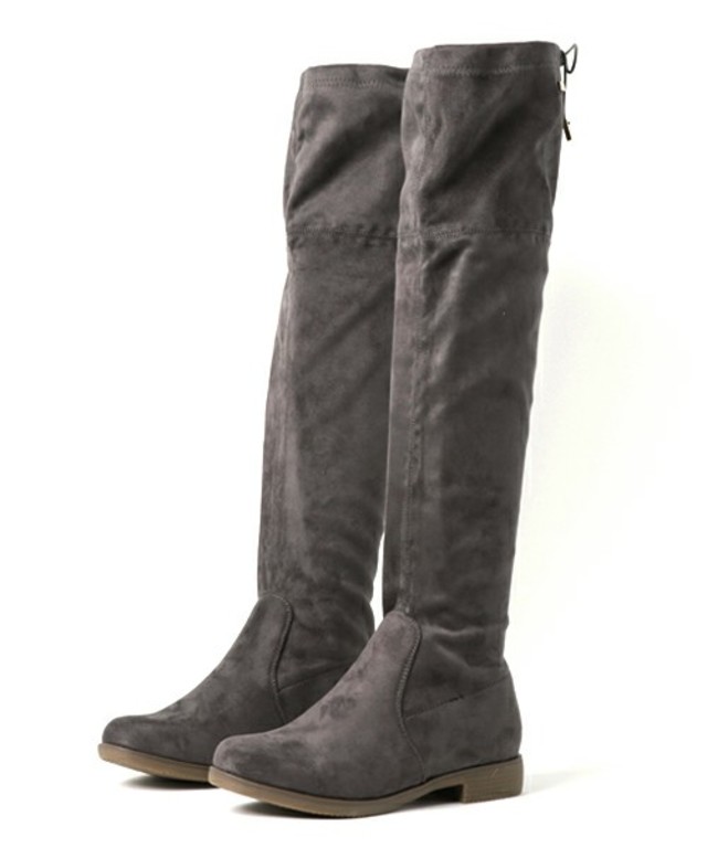 バックリボンフラットロングブーツ