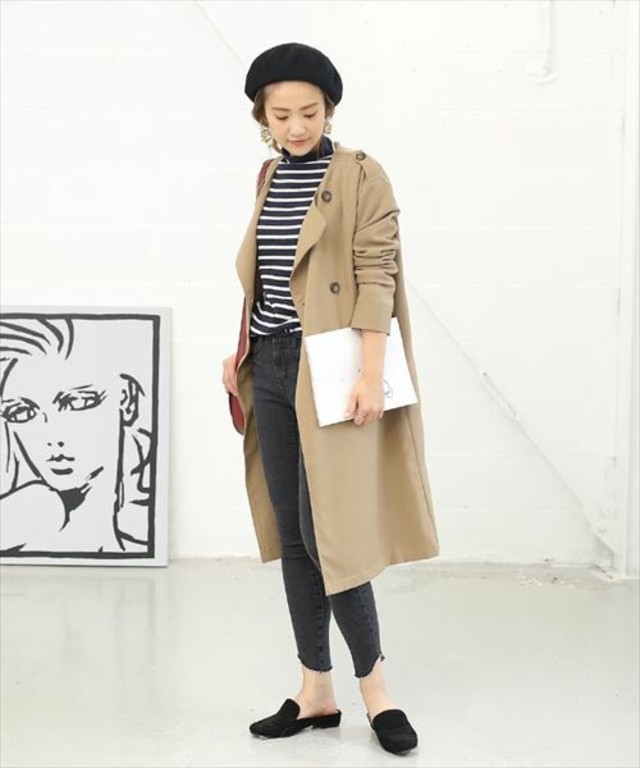 べっ甲ボタンノーカラートレンチコート/ select MOCA