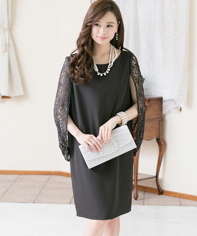 PourVous 　レースケープパーティードレス