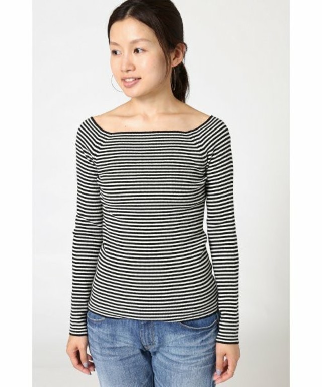 IENA /ストレッチリブスクエアーネック プルオーバー