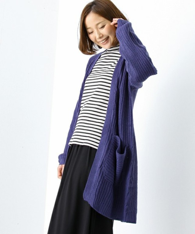 ローゲージ無地ロングニットカーディガン