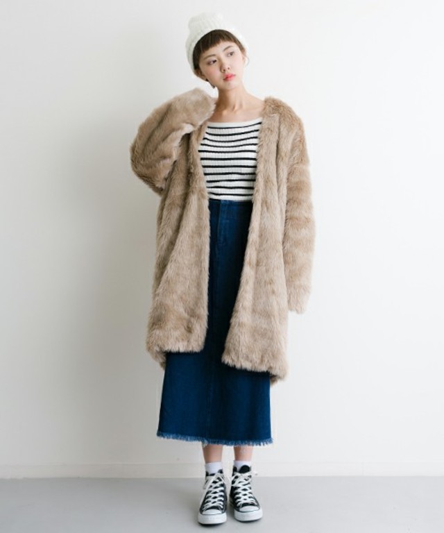 merlot ドロップショルダーファーコート