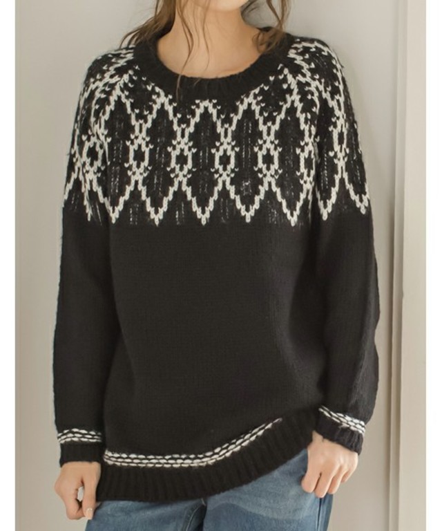 Re:EDIT　オルテガ柄ニットチュニック