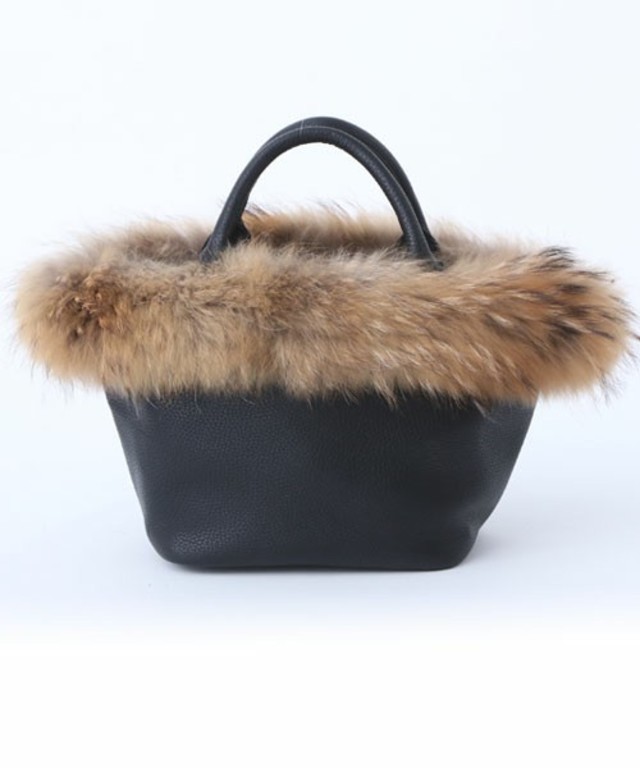 BASE　2WAYリアルラクーンファー舟型トートショルダーバッグ