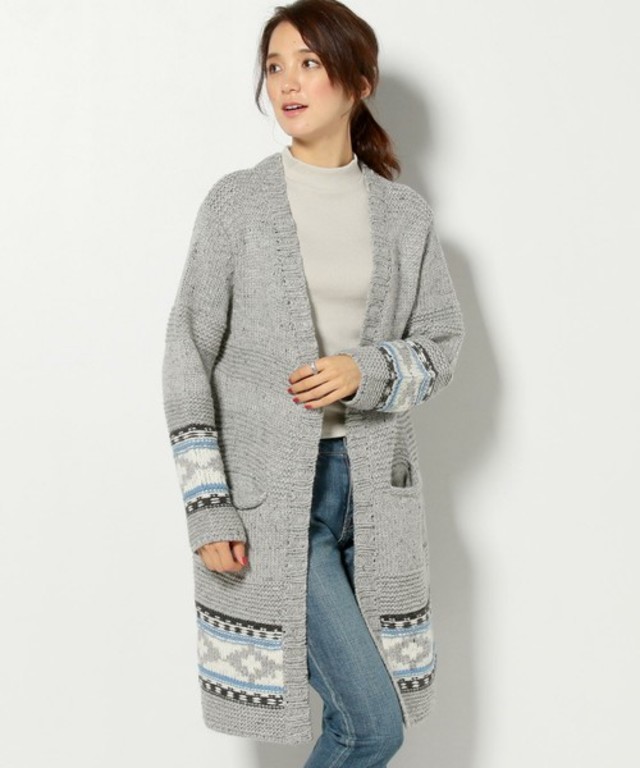 Jewel Changes トライバルジャカード ラップロングカーディガン