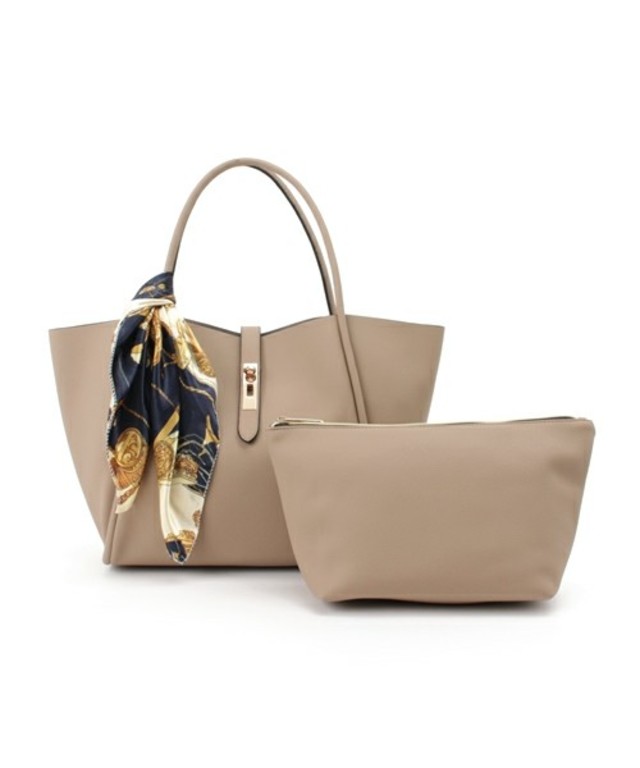 cachecache スカーフ付きひねり金具トートバッグ