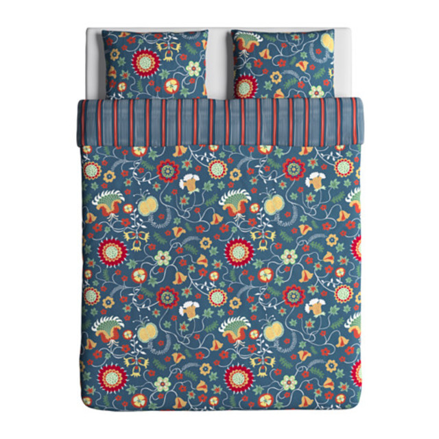 ROSENRIPS 掛け布団カバー＆枕カバー（枕カバー2枚）, ブルー 模様入り