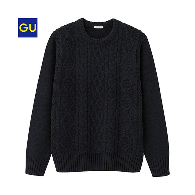 （GU）アランケーブルクルーネックセーター（長袖）