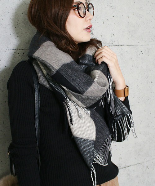 reca チェック柄大判ストール