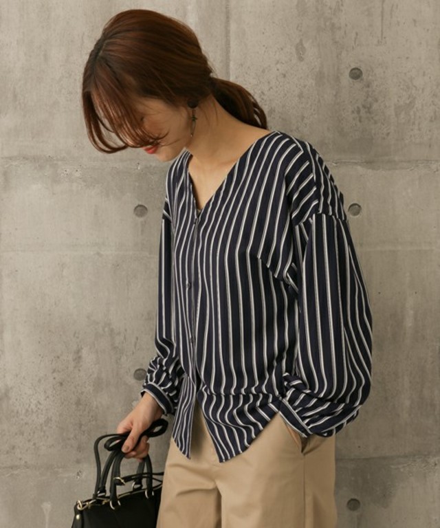 URBAN RESEARCH DOORS WOMENS  DOORS ストライプバルーンスリーブシャツ