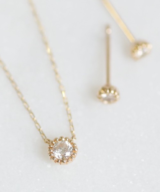 SIENA　一粒ダイヤのミル打ちネックレス