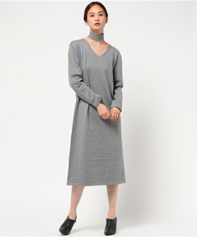 チョーカー付Ａラインニットワンピース
