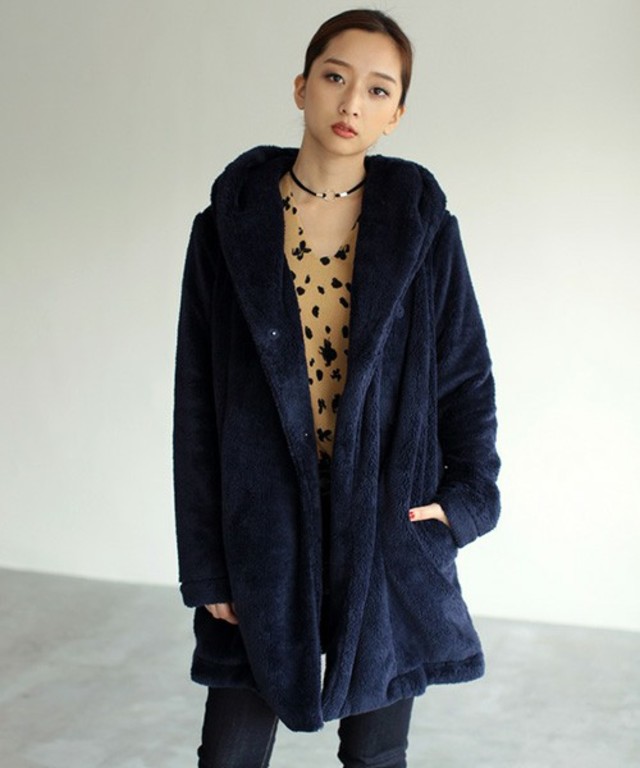 ボアフーディショールカラーガウンコート