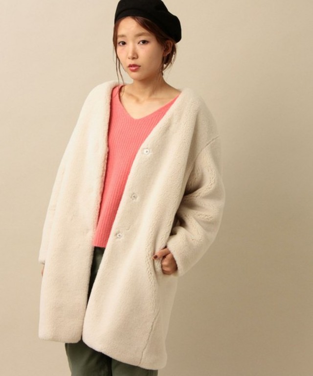 フェイクボアVネックコート/ AEMBC FAKE ボアV/N CT