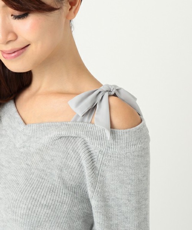 肩リボン畦ニット