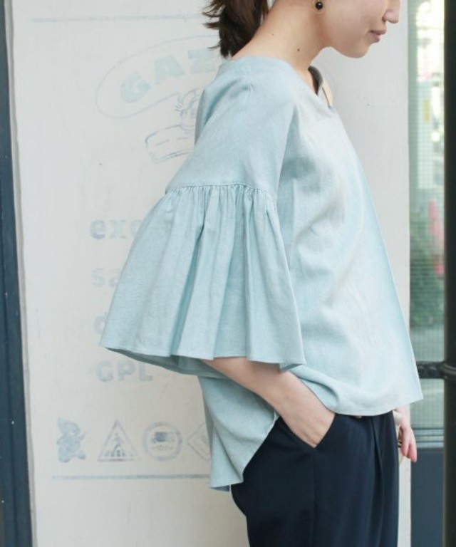 SLOBE IENA　リネンオーバーギャザーブラウス