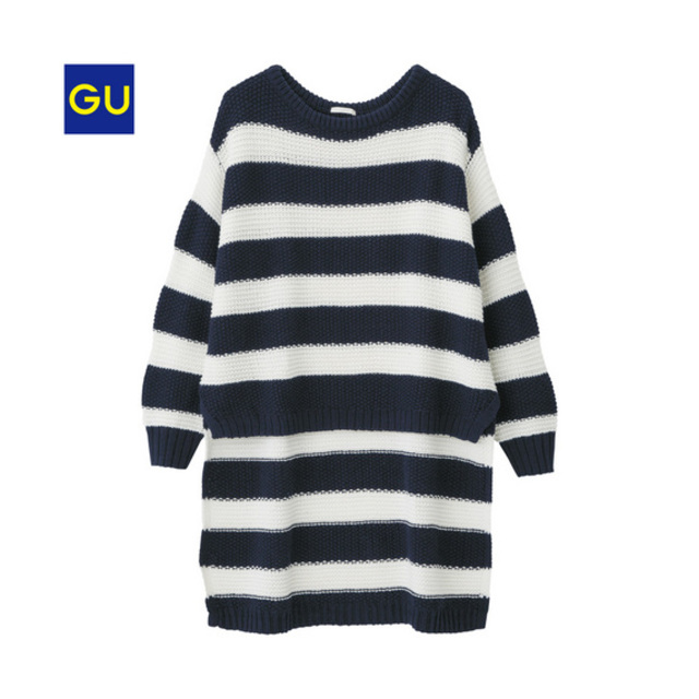 ボーダーステップドヘムセーター