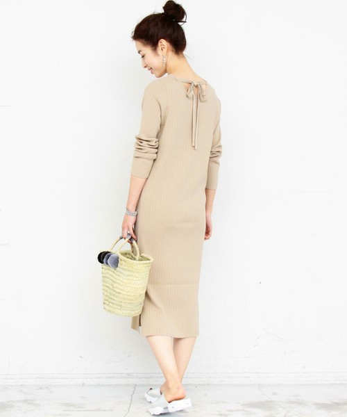BEAUTY&YOUTH UNITED ARROWS　バックリボンリブニットマキシワンピース