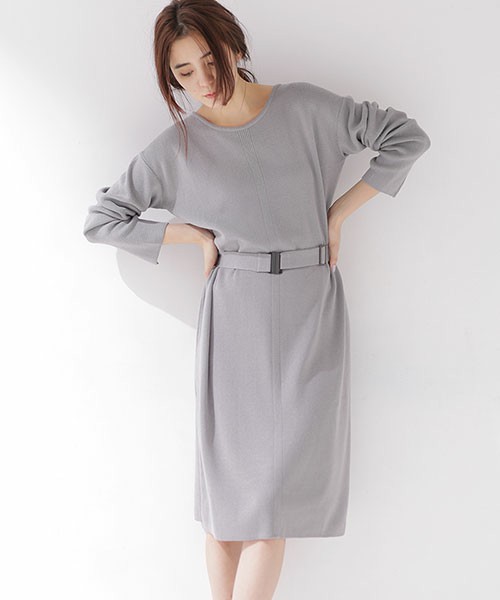 nano・universe　総針ニットベルト付ワンピース