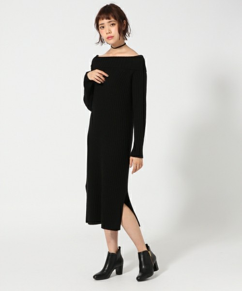 LOWRYS FARM ５Gリブスリットオフタートルワンピース　