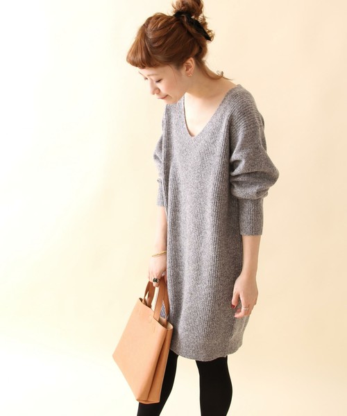 coen ラムナイロンニットワンピース