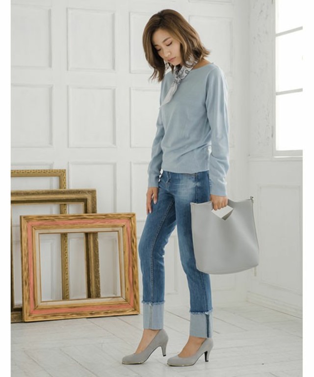 Re:EDIT 裾折り返しス トレートデニムパンツ