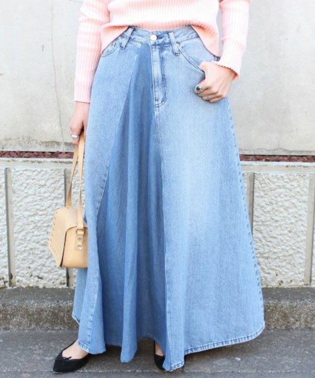 IENA / ブロッキングフレアデニムスカート