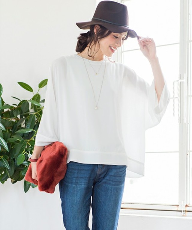 Pierrot 裏地付き ワイドスリーブブラウス/フレアブラウス