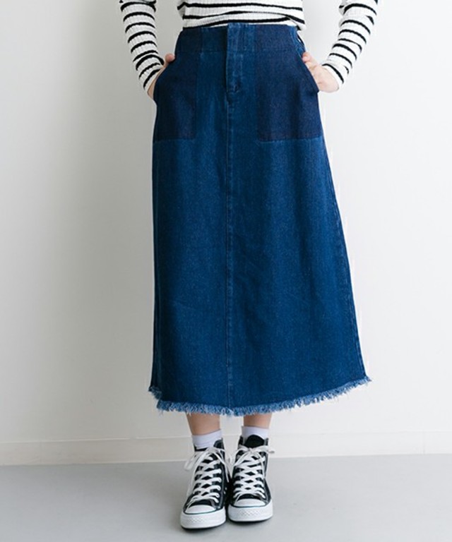 merlot リメイク風コントラストデニムスカート