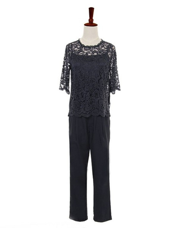 GIRL レース五分袖トップス&スラックスセットアップパンツドレス