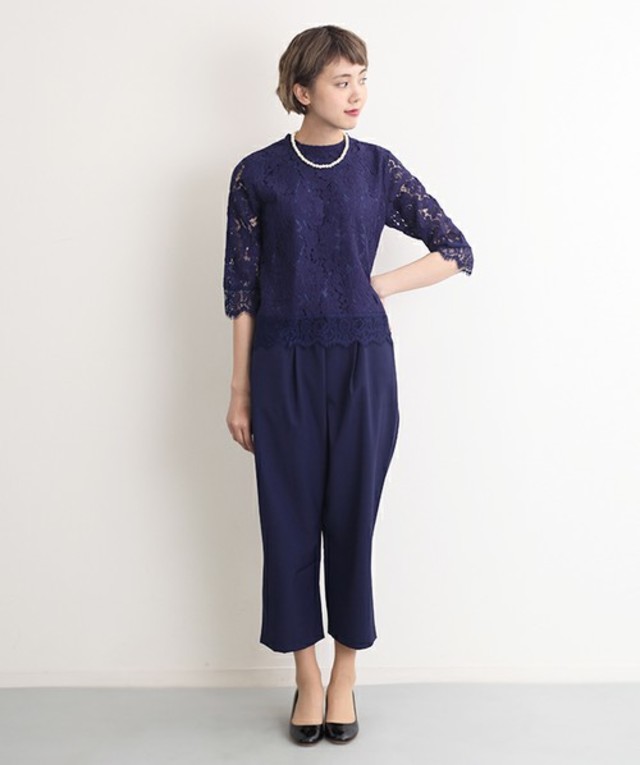 merlot plus レーシーブラウスXパンツセットアップ