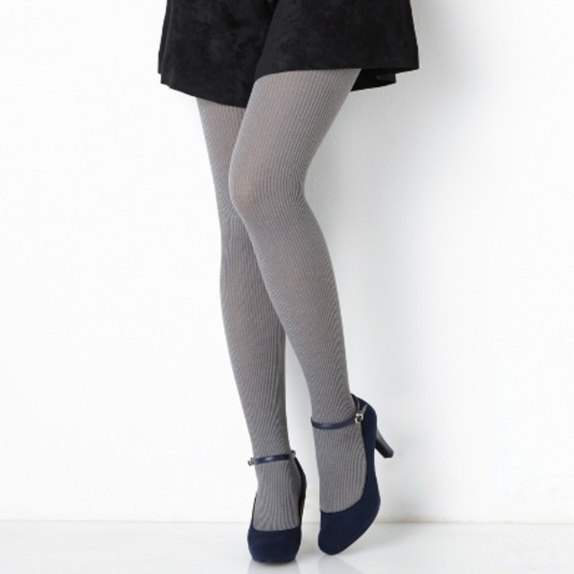 17℃　杢リブ調タイツ　ライトグレー