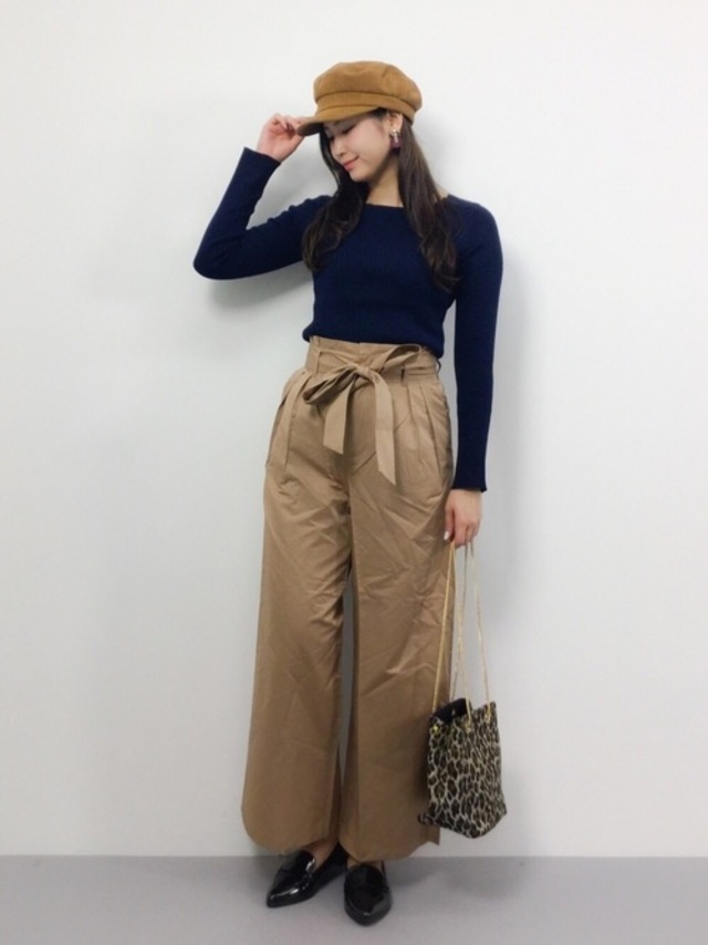 ハイウエストリボンワイドパンツ