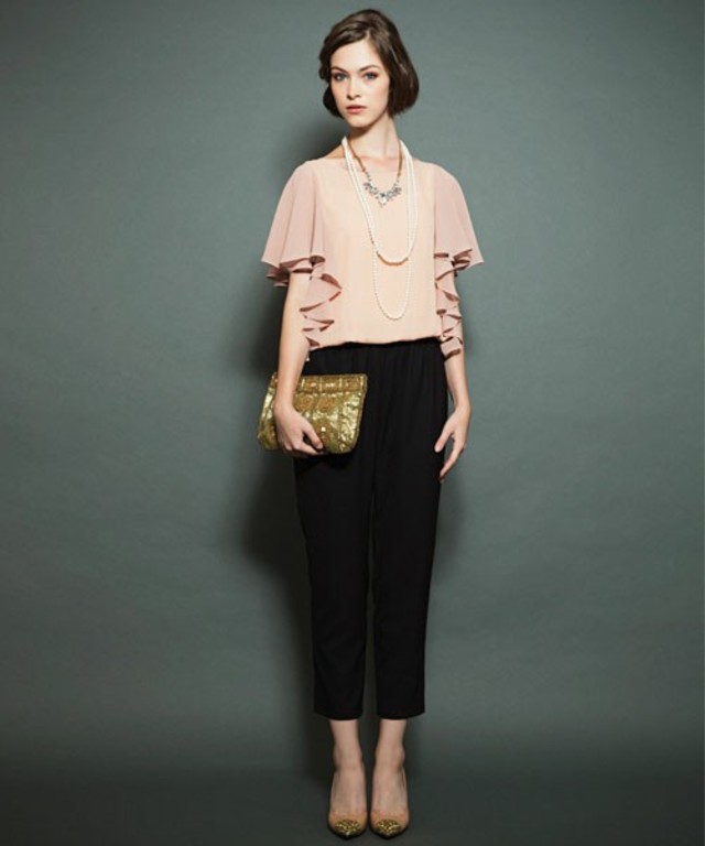 袖フリルオールインワン