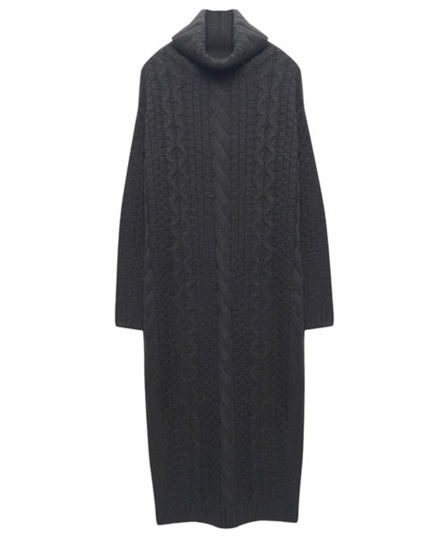 タートルネックケーブルニットワンピース