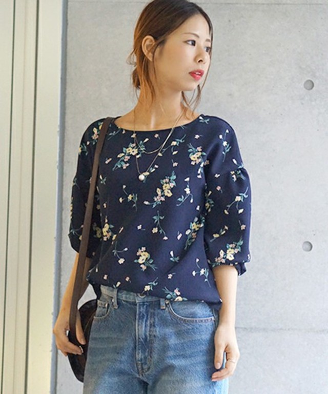 ヨウリュウ花柄プリントボリューム袖ブラウス