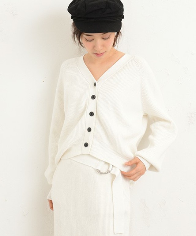 Vネック抜き衿ショートニットカーデ