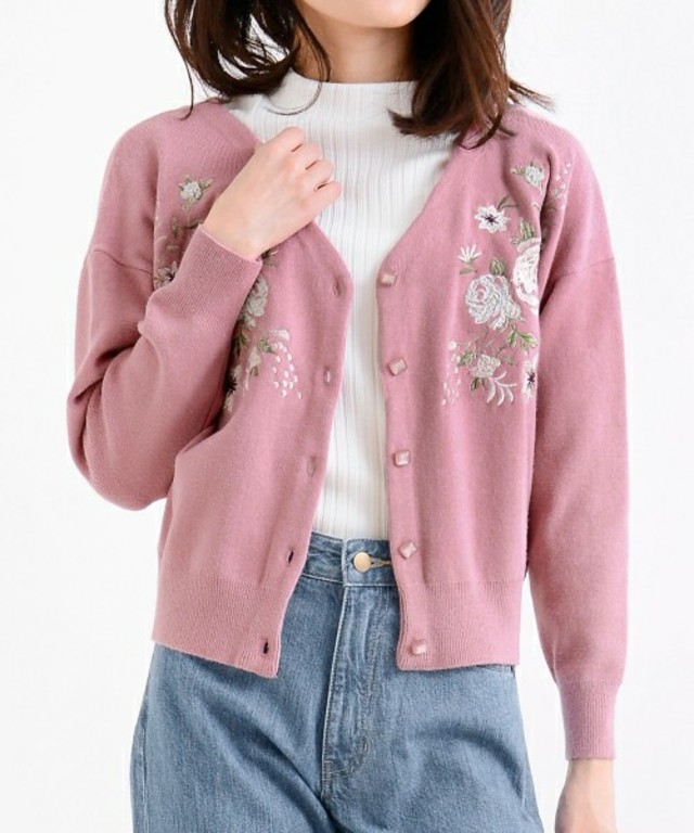 MAJESTIC LEGON　∞刺繍入りVニットカーディガン