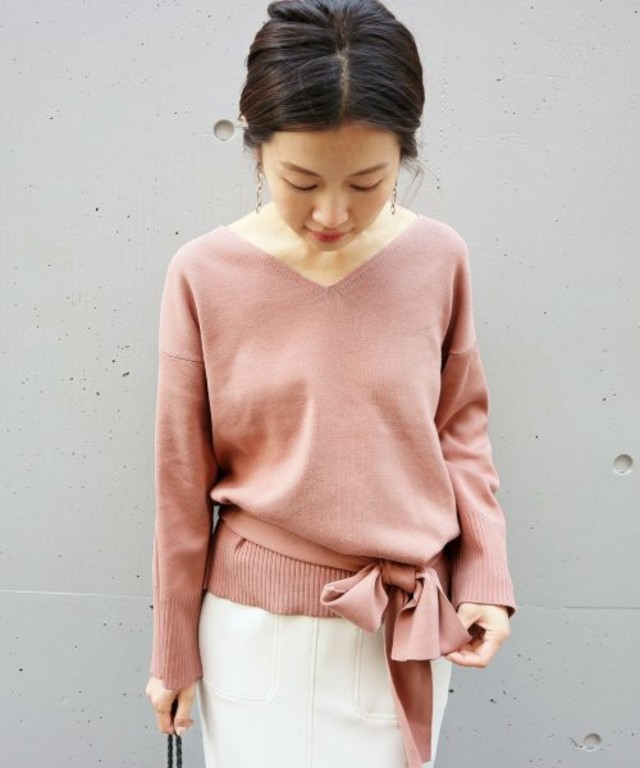 IENA　ウエストリボン 総針ニット プルオーバー