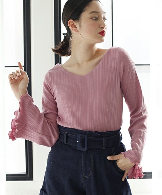 one after another NICE CLAUP　テレコベルスリーブTOPS