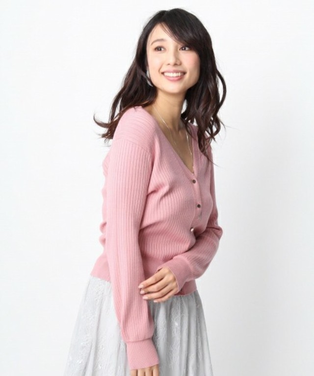 ワイドリブVネックカーディガン